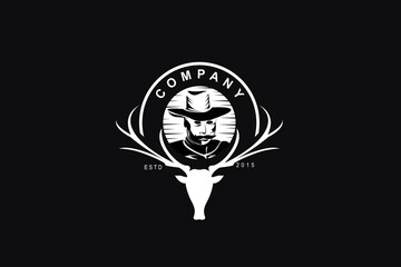 Cowboy and Texas Longhorn, Country Western Bull Cattle Vintage Label Logo Design