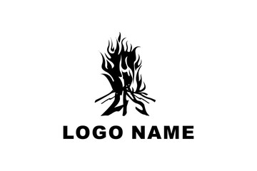 Camp fire flame vintage retro logo design