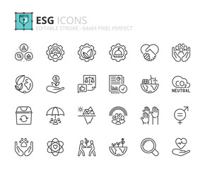 Simple set of outline icons about Environmental Social Governance.