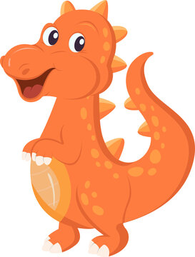 Cute dinosaur or dragon cartoon character in flat style vector illustration isolated on a white background. Prehistoric funny little monster for children's themes.