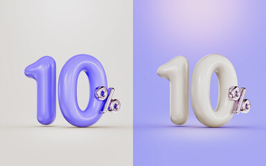 big deal 10 percent discount offer with two different colors white and purple 3d render concept