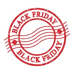 BLACK FRIDAY, text written on red postal stamp.
