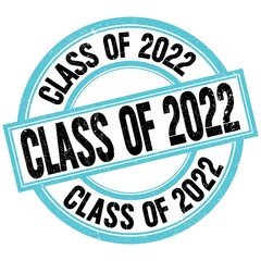 CLASS OF 2022 text on blue-black round stamp sign