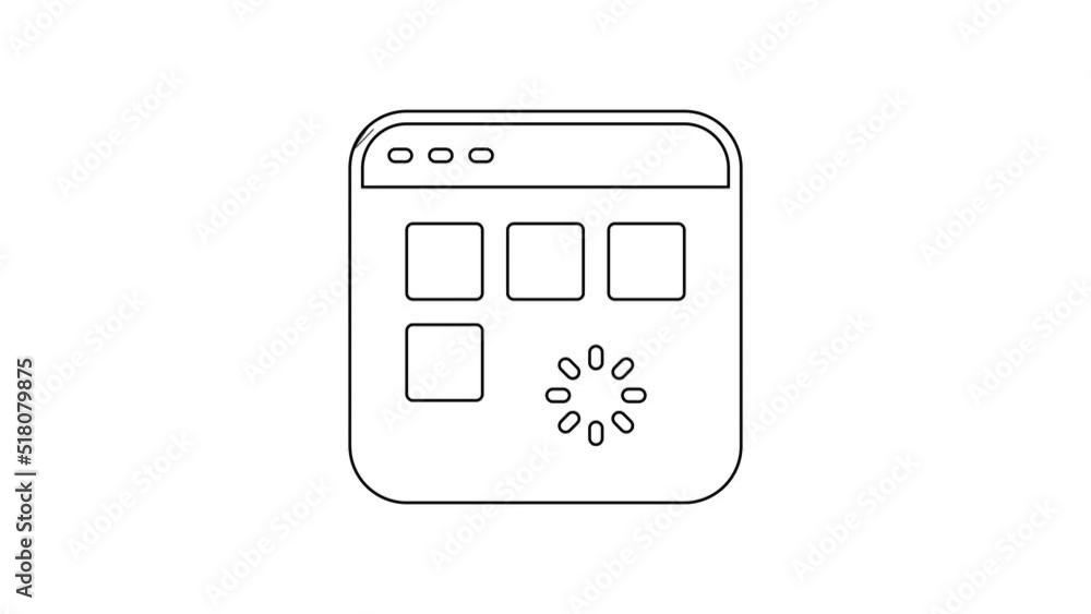 Poster black line loading a data window with a progress bar icon isolated on white background. 4k video mot