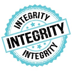 INTEGRITY text on blue-black round stamp sign