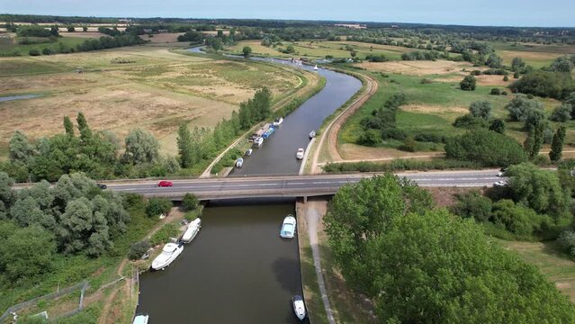 Road bridge A146 Beccles Suffolk UK drone aerial view