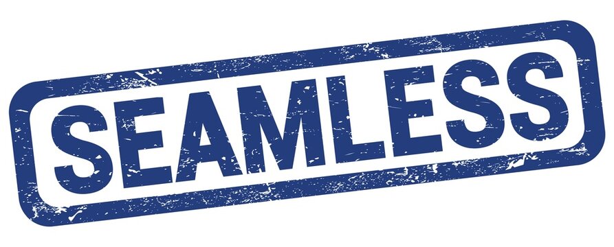SEAMLESS text written on blue rectangle stamp.