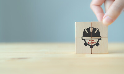 Work safety concept. Safety at workplace, safety first, hazards, protections, health, regulations  and group insurance.  Working standard process. Zero accidents. Operational excellence. HSE concept.