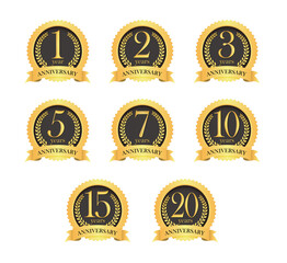 Golden anniversary medal icon set from 1st to 20th.