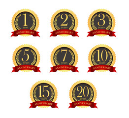 Golden anniversary medal icon set from 1st to 20th.