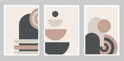 Vector illustration. Boho style. A set of abstract posters. Mid-century wall decor. Design elements for a book cover, page template, print, postcard, brochure, magazine, poster.