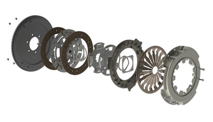 Car clutch assembly used for automotive maintenance 3D illustration isolated on white background