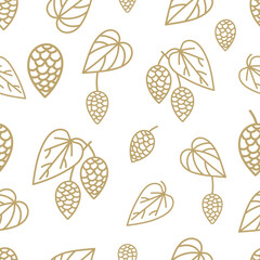 hop cones, leaves,  seamless pattern  