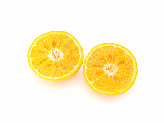 Half oranges are on a yellow backgroundHalf oranges are on a yellow background. Healthy fruit concept