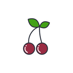 Cherry line color icon vector illustration. Pair berries with leaf silhouette. Fruit on white background. Healthy organic food pictogram