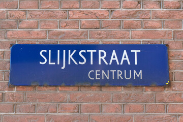 Street Sign Slijkstraat At Amsterdam The Netherlands 23-6-2022