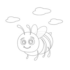Bee cartoon character. For coloring book. Illustration of a Friendly Cute Smiling Bee for coloring book.