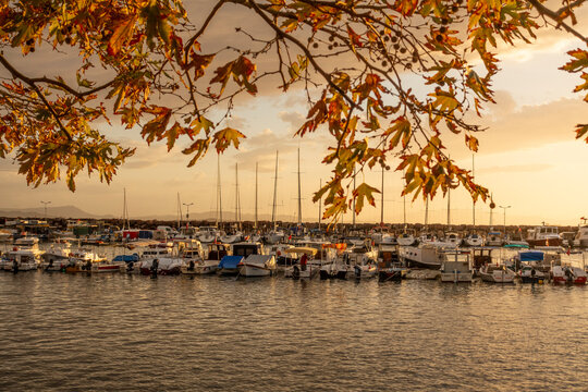 &Ccedil;andarlı Marina on The Coast of Aegean Sea During Sunset