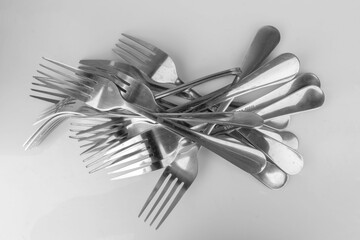 fork pile many silver isolated on white background