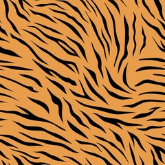 Seamless tiger pattern. Fashionable vector illustration. Black stripes on orange background. Animal texture for print, textile, fabric.