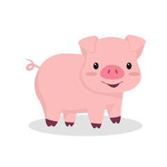 Cartoon pig illustration. Farm animal in flat style