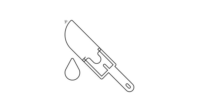 Black line Bloody knife icon isolated on white background. 4K Video motion graphic animation