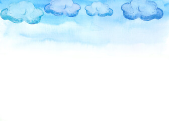Watercolor blue sky on a white background. Hand-painted for the design of postcards, posters and banners.