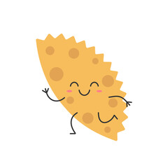 Cheburek traditional food dough with meat fried in oil dumplings character cartoon running smiling face happy joy emotions icon vector illustration.