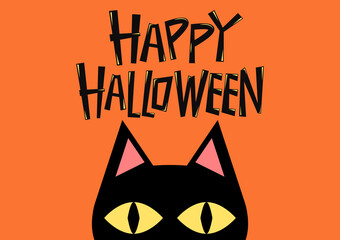 Black cat banner. Black kitten. Funny Cute kawaii cartoon baby character. Happy Halloween. Flat design. White background. Vector