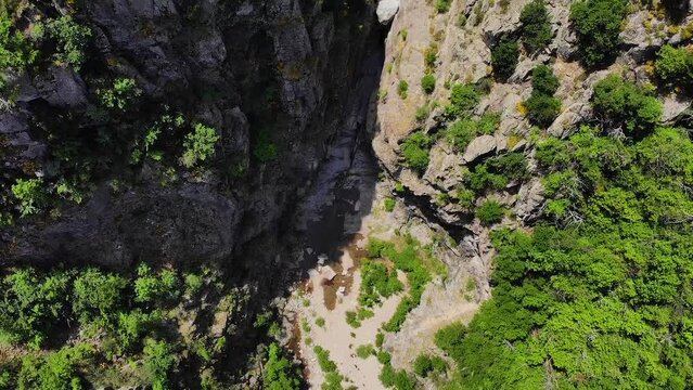 Aerial view of canyon of the river "Ardeche"in the south of France. river in a valley in the ardeche