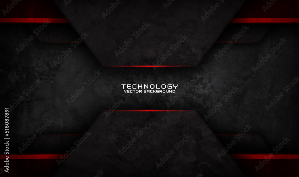 Aufkleber 3d black techno abstract background overlap layer on dark space with red light effect decoration. gr