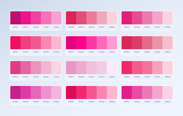 Set pink pantone color palette in rgb hex. Pink color catalog. neumorphic style color palette for ui ux design