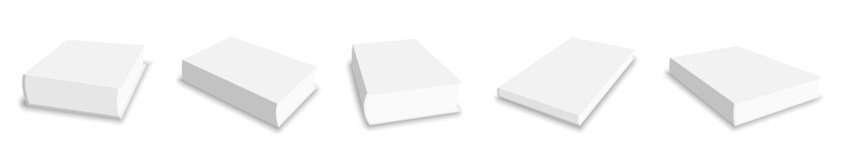 Fototapeta premium Blank book cover mockup template white flat set. Closed booklet 3d layout gray paper front textbook magazine shadow simple sample advertising education literature business publication isolated white