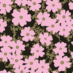 seamless plants pattern background with cute flowers in forest , greeting card or fabric