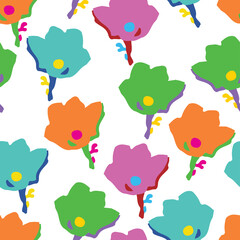 seamless plants pattern background with kids hand drawn flowers , greeting card or fabric