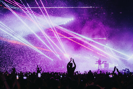 Crowd in a concert with confetti