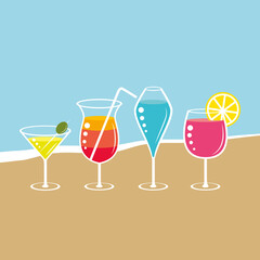 Beautiful and colorful cocktails on the beach. Vector avatar icon II.