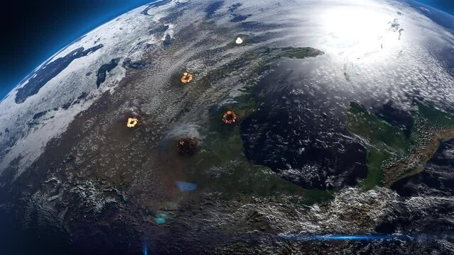 nuclear explosions on planet earth as seen from space. animated simulation of explosions on the surface of the earth 