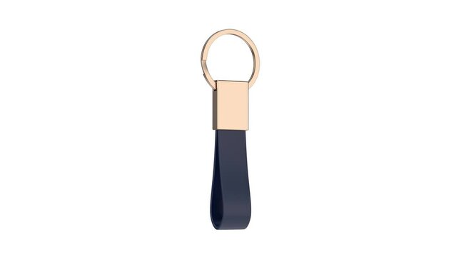 Luxury keychain with leather strap on white background