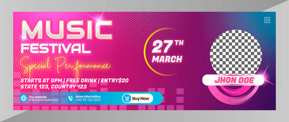 Banner cover live music festival template for social media banner layout