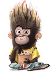 Cute monkey with coffee cup - 518091451