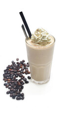 Tiramisu frappe with coffee beans  isolated on white background