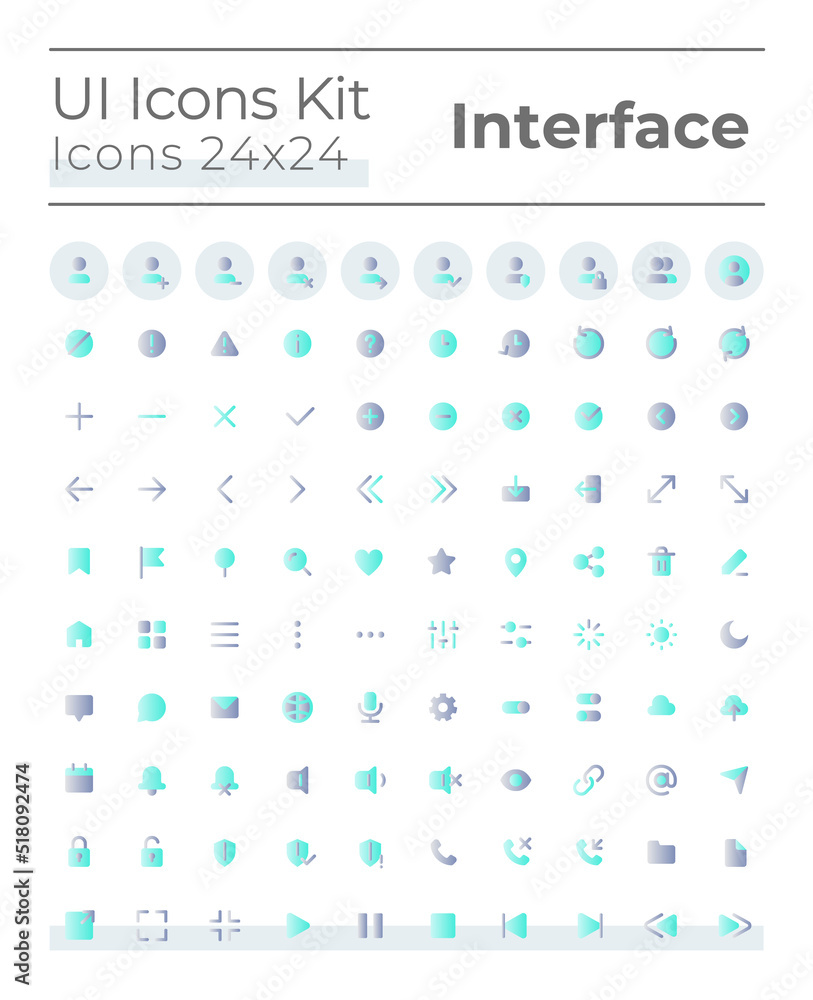 Canvas Prints Comprehensible and simple looking flat gradient color ui icons set. System settings. Music player. Vector isolated RGB pictograms. GUI, UX design for web, mobile. Montserrat Bold, Light fonts used