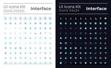Minimalistic and simple looking flat gradient color ui icons set for dark, light mode. Navigation. Vector isolated RGB pictograms. GUI, UX design for web, mobile. Montserrat Bold, Light fonts used