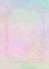 Numerology diploma certificate award announcement invitation advert template - random numbers creating a border frame edging against a grunge rustic stone textured pale multicoloured background

