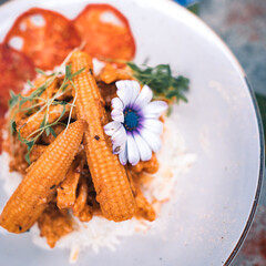 Dishes of restaurant cuisine