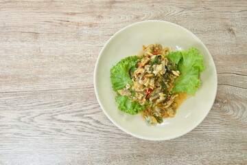 stir fried clams with roasted chili paste on plate
