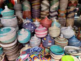 Handmade African wicker baskets in different sizes and colours