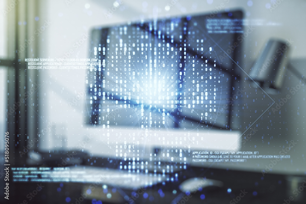 Poster creative concept of code skull illustration on modern laptop background. hacking and phishing concep