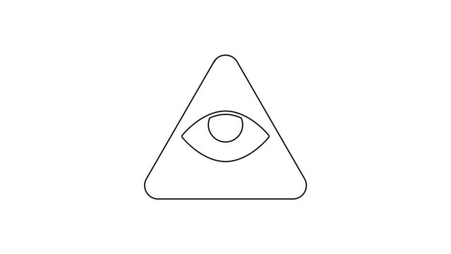 Black line Masons symbol All-seeing eye of God icon isolated on white background. The eye of Providence in the triangle. 4K Video motion graphic animation
